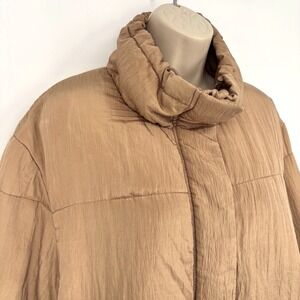 Vince Soft Padded Puffer Jacket Gold Tan Shimmer Adjustable Collar Sz XL